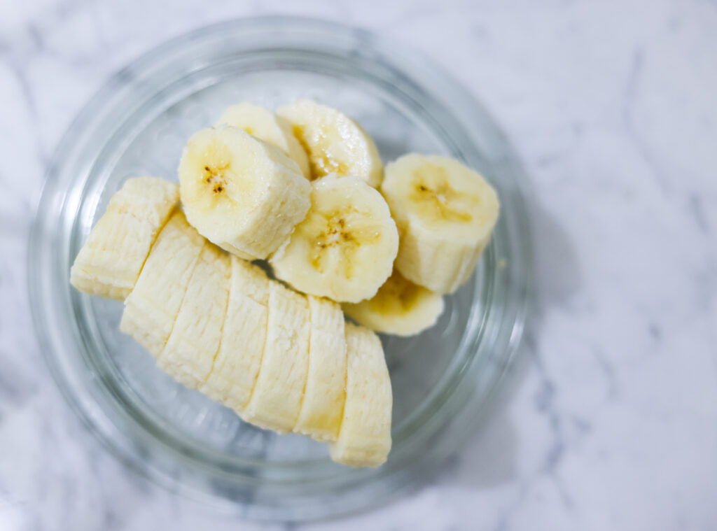 In this photo, you can see sliced banana chunks