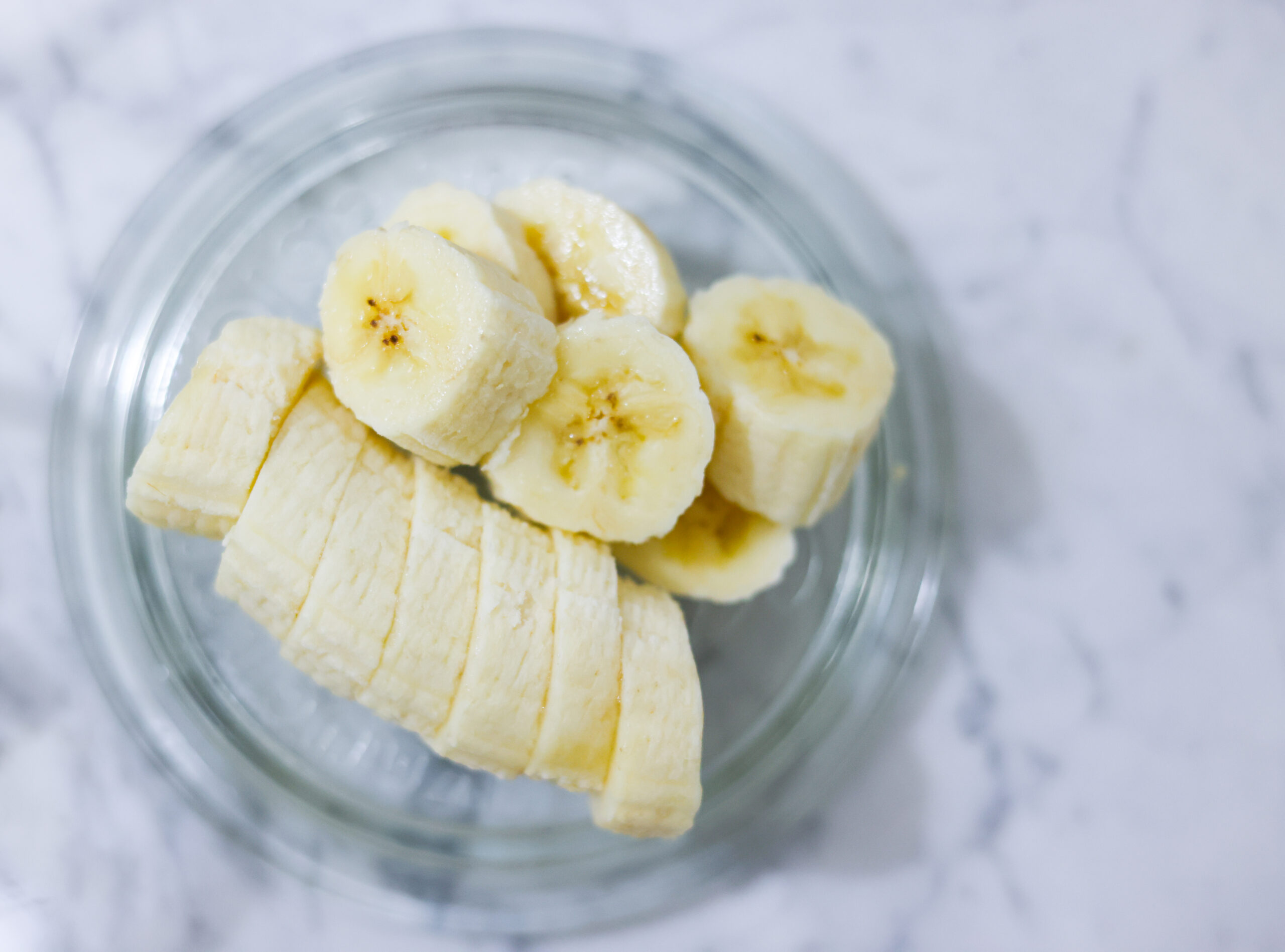 In this photo, you can see sliced banana chunks