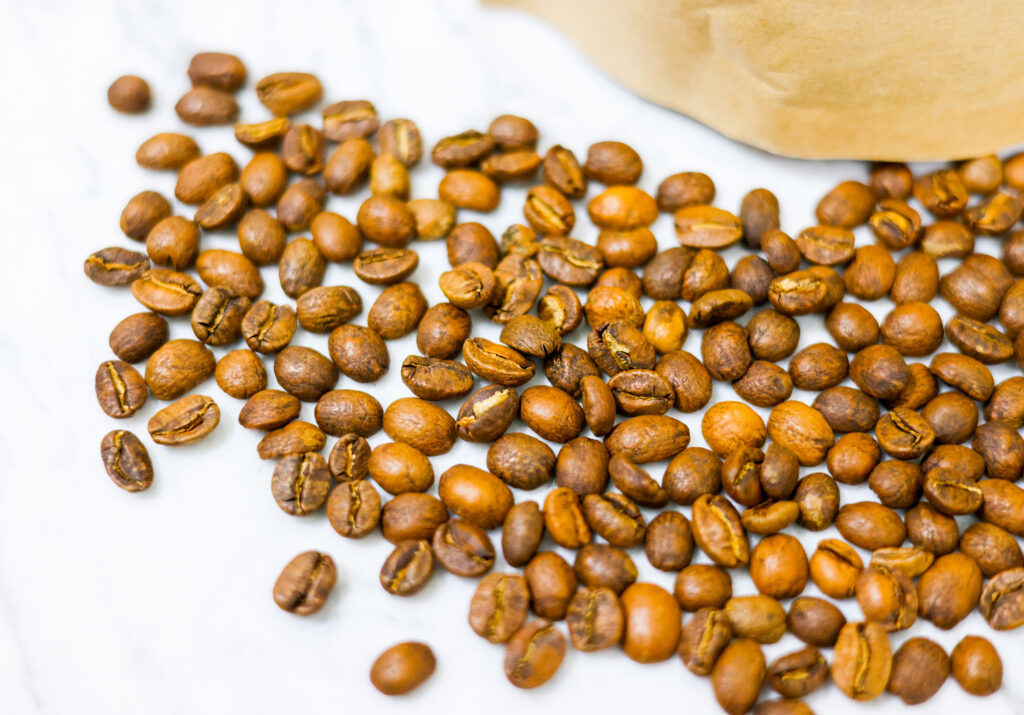 In this picture you can see coffee beans in a Vitamix blender