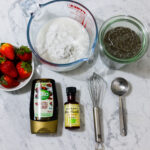 In this picture you can see all ingredients for Strawberry Chia Pudding