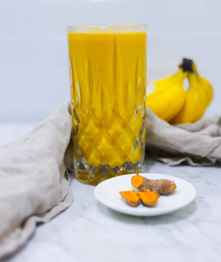 In this picture you can see a Turmeric Papaya Smoothie