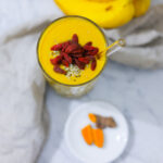 In this picture you can see a Turmeric Papaya Smoothie