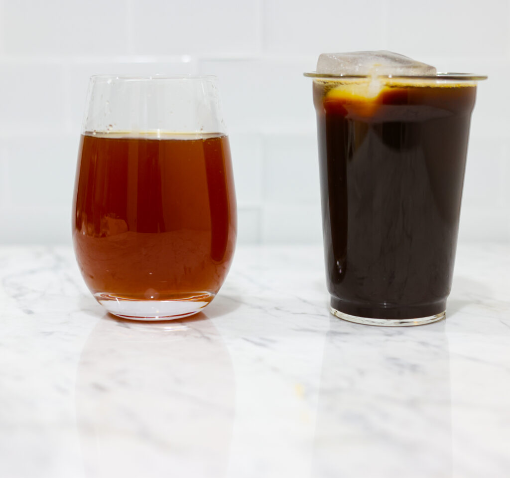 In this picture you can see a Cold-Brewed Coffee vs. Iced Coffee