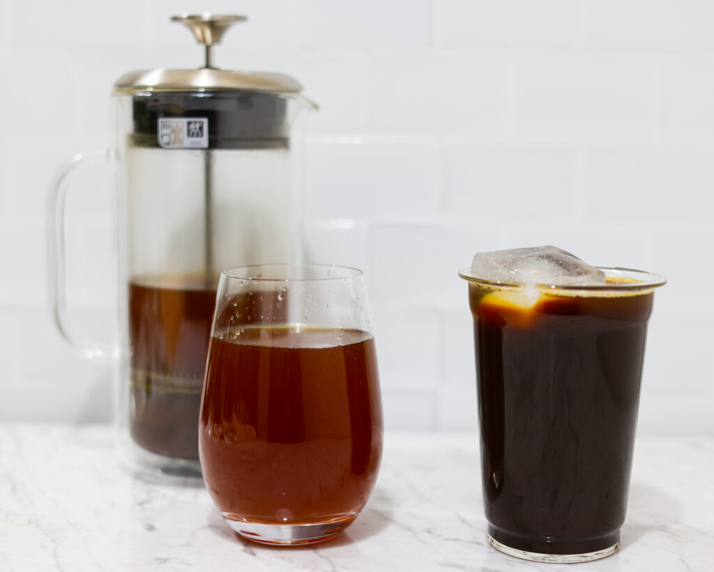 In this picture you can see a Cold-Brewed Coffee vs. Iced Coffee