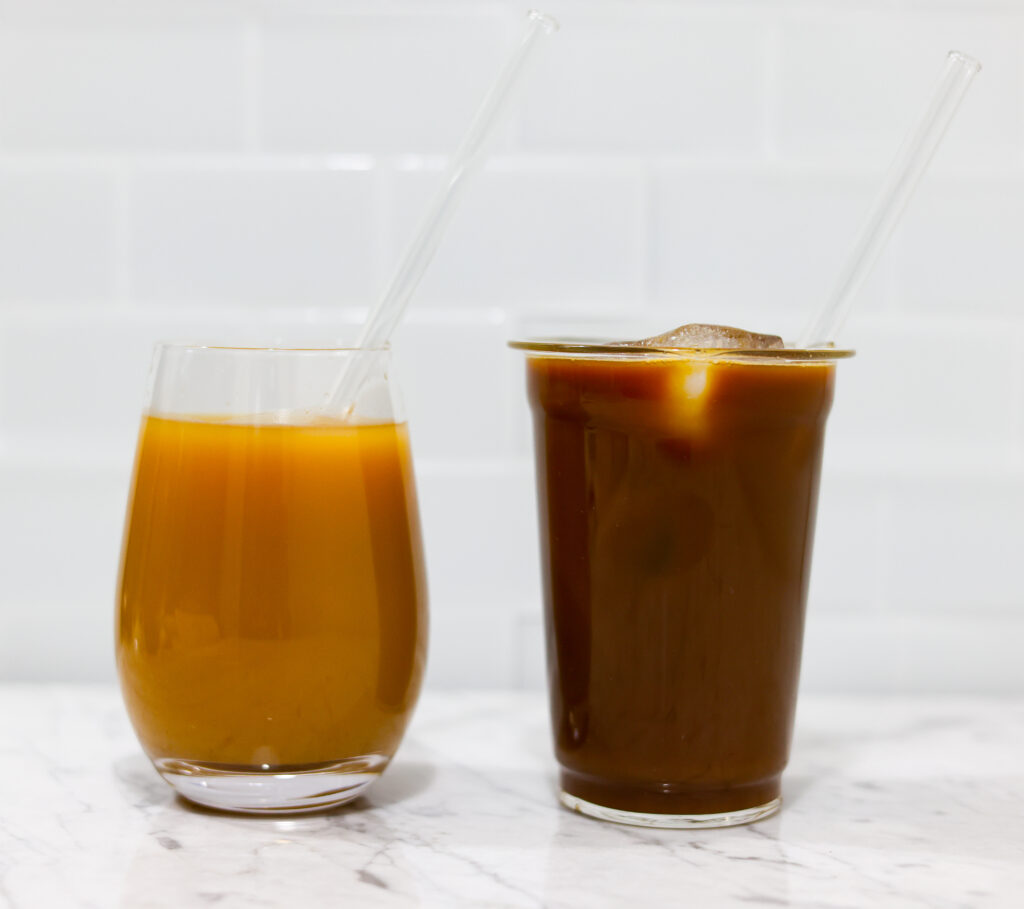 In this picture you can see a Cold-Brewed Coffee vs. Iced Coffee