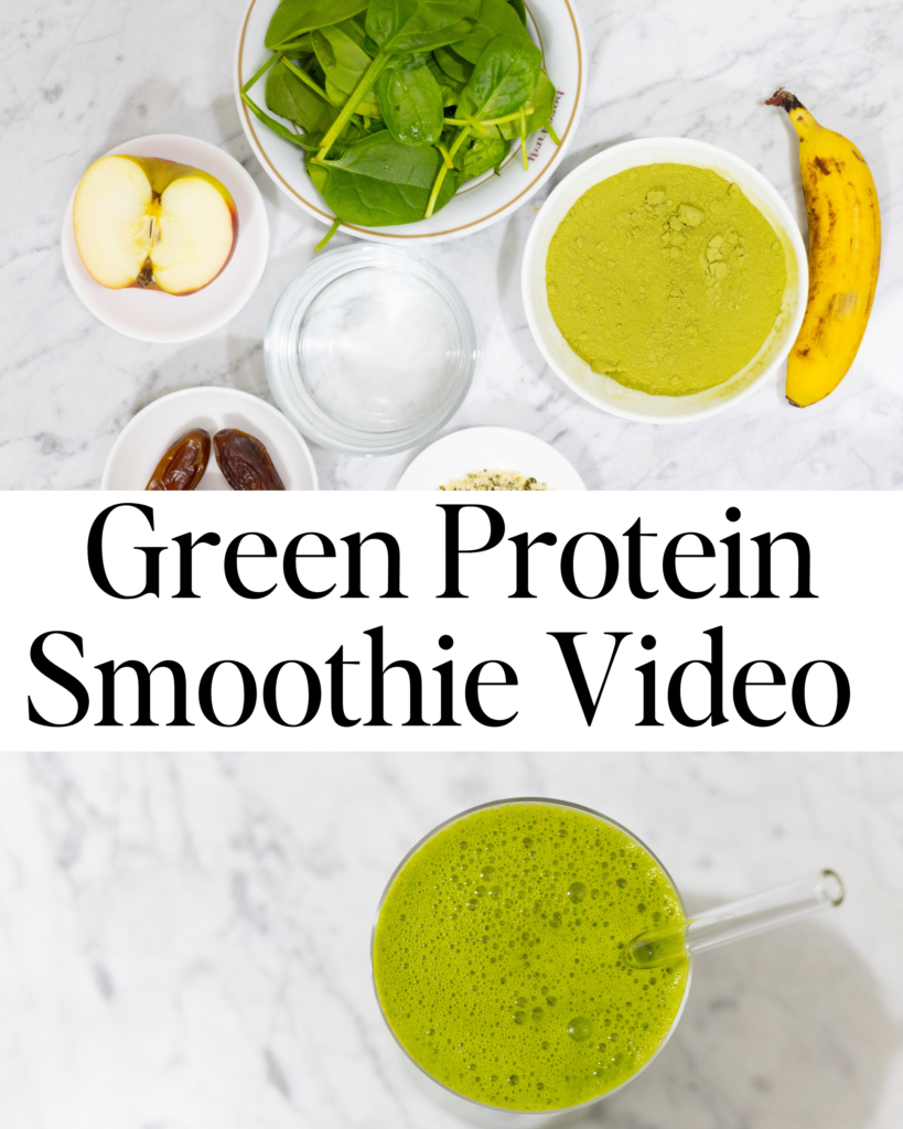 In this picture you can see a Green Protein Smoothie