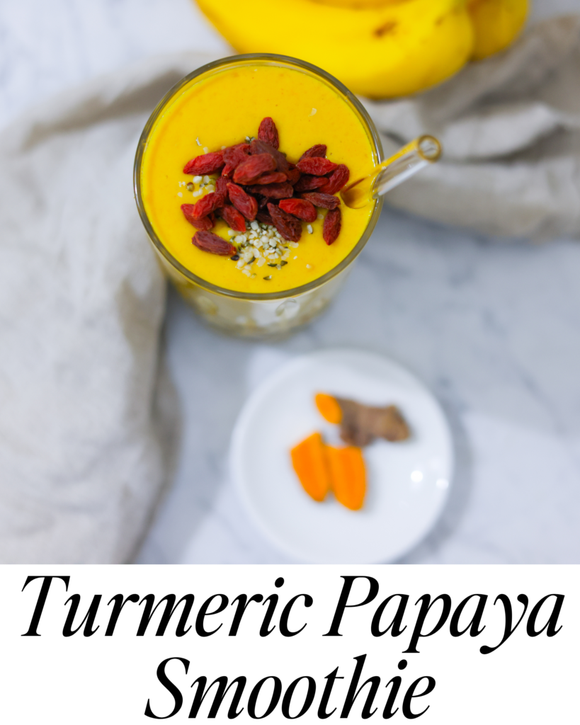 In this picture you can see a Turmeric Papaya Smoothie