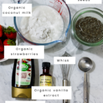 In this picture you can see all ingredients for Strawberry Chia Pudding