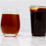 In this picture you can see a Cold-Brewed Coffee vs. Iced Coffee