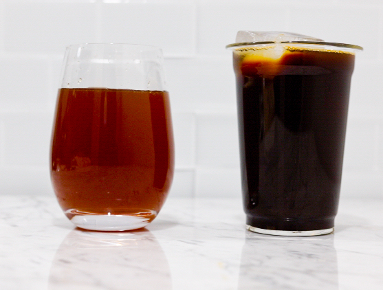 In this picture you can see a Cold-Brewed Coffee vs. Iced Coffee