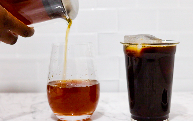 In this picture you can see a Cold-Brewed Coffee vs. Iced Coffee