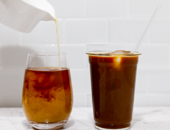 In this picture you can see a Cold-Brewed Coffee vs. Iced Coffee