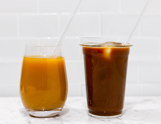 In this picture you can see a Cold-Brewed Coffee vs. Iced Coffee