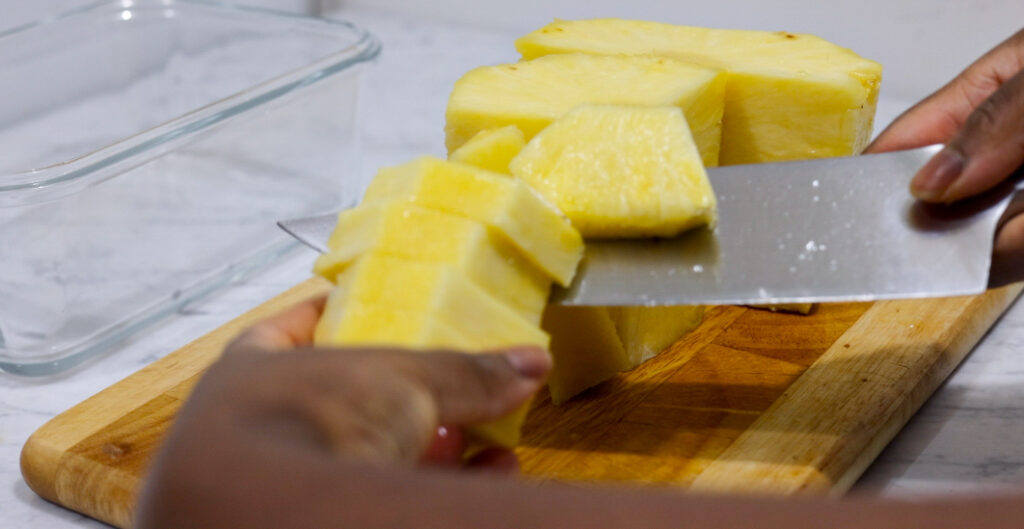 In this picture you can see diced pineapple spears