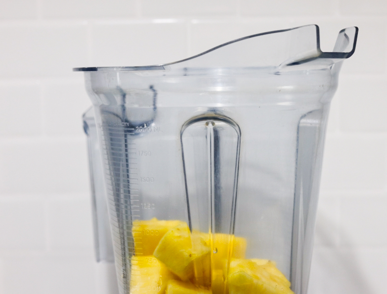 In this picture you can see the diced pineapple spears in the Vitamix container