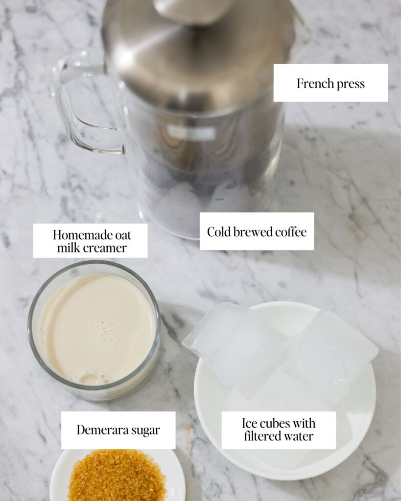 In this picture you can see the ingredients for The Secret to Perfectly Smooth Iced Coffee Every Time