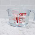 In this picture you can see a Pyrex glass filled with filtered water